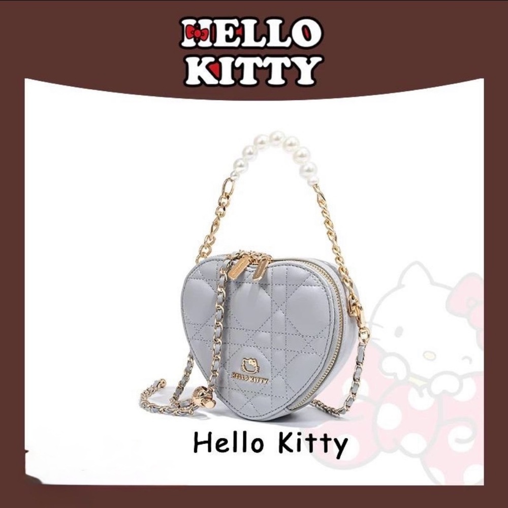 🆕 Authentic Hello Kitty Gray Heart-Shaped Quilted Bag